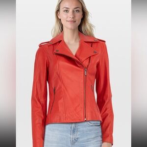 Neiman Marcus Bold Red Leather Jacket 💯 Percent Real Leather Size X-Large NWT